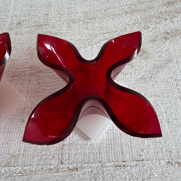 Vintage Red Hard Plastic Formed Candlestick Holders - Picture 3 of 11
